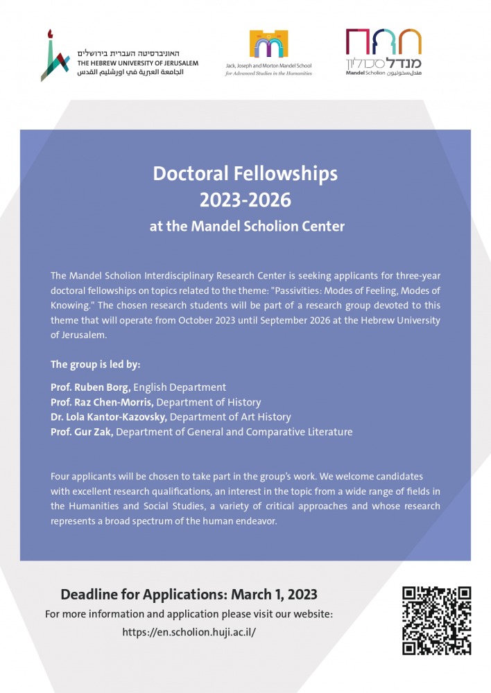 Call for Applications: Doctoral Fellowship at the Mandel Scholion Center 2023-2026